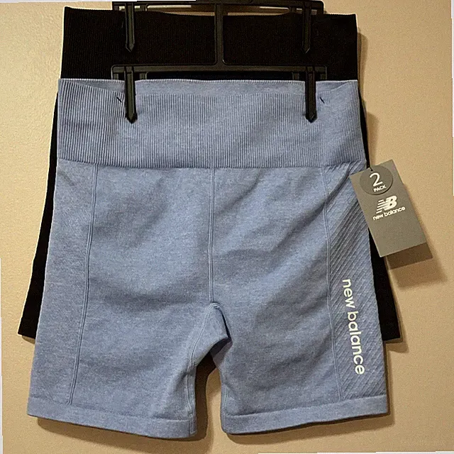 2 New Balance Bike Shorts Womens Large Black Sky Blue High Rise Yoga Workout
