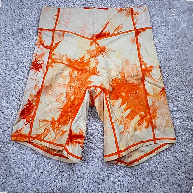 Balance Athletica Vitality Bike Shorts Orange Tie Dye Womens Medium