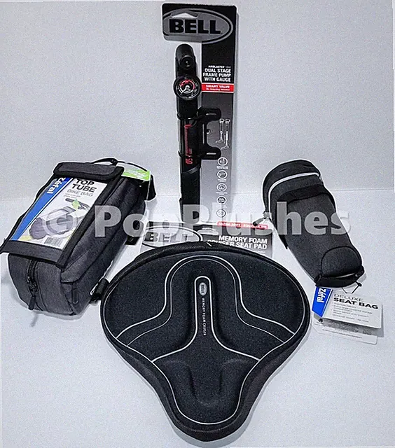 Bell Bicycle Bike Bundle - Cruiser Memory Foam Seat Pad, Bike Pump, 2 Bike Bags