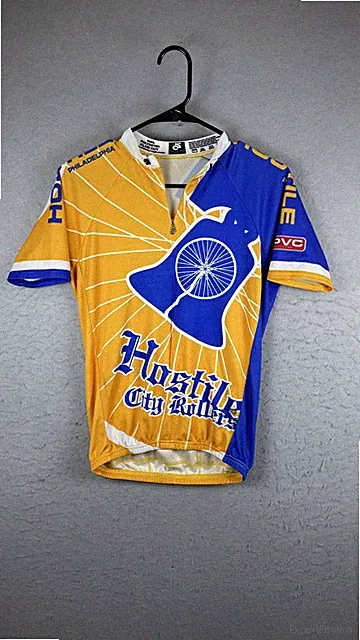 Champion System Hostile City Rollers Cycling Jersey Mens Small Yellow 1/4 Zip