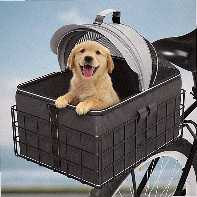 Dog pet Bike Basket for Rear Rack Detachable Dog Carrier for Bicycle with Safety