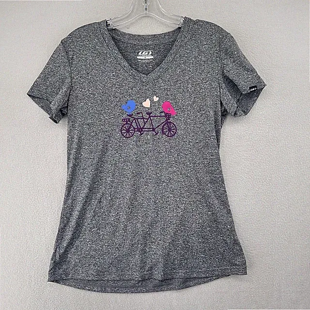 Garneau Tandem Bike Heart Graphic T Shirt Size Medium Gray Short Sleeve