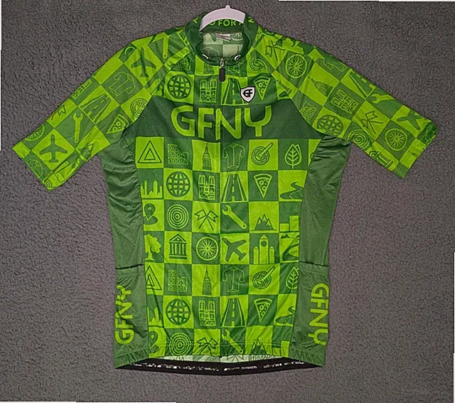 GFNY Gran Fondo New York Cycling Jersey XL Green Short Sleeve Zip 5 Pocket NWOT