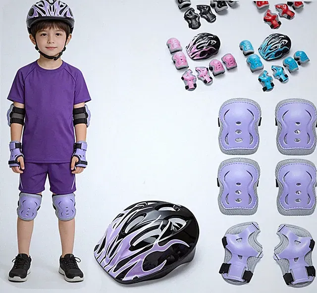 Kids Bike Helmet & Protective Gear Set Adjustable Knee Elbow Wrist Pads Age 3-10