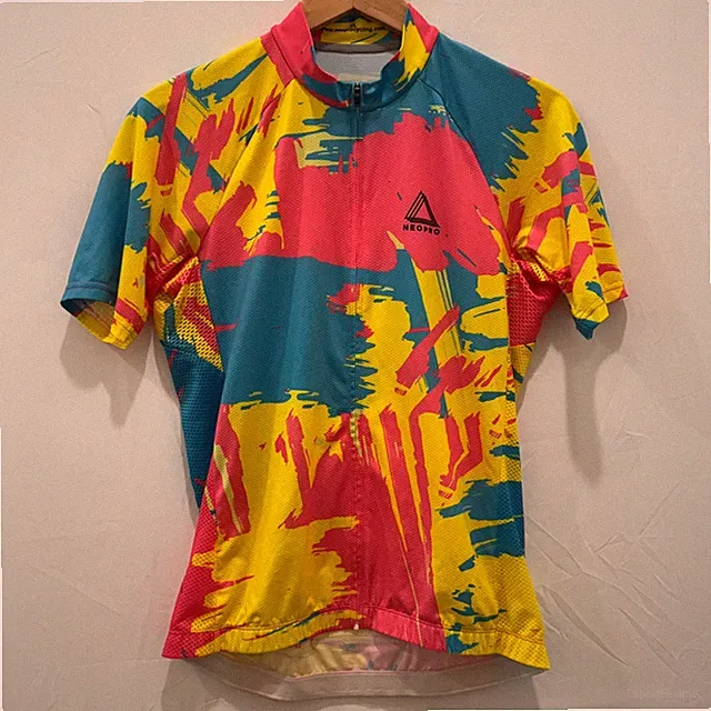 NeoPro Cycling Jersey Mens XL Pink Yellow Blue Short Sleeve Full Zip Road Bike