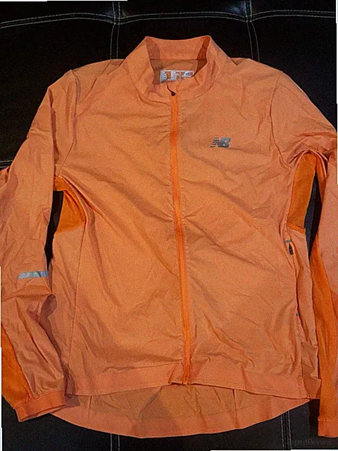 New Balance Run Bike Light Neon Orange Windbreaker Rain Jacket, Size S