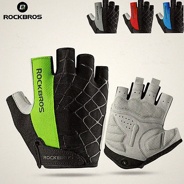 ROCKBROS Short Bike Gloves Road Bicycle Half Finger Breathable Shockproof Gloves