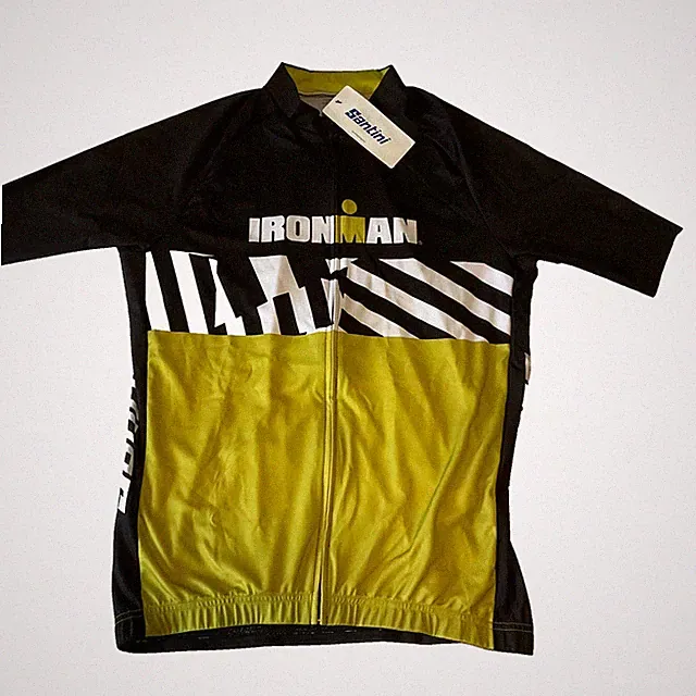 Santini Ironman Cycle Jersey Mens Size 2XL Black Green Strech Pocket Triathlon