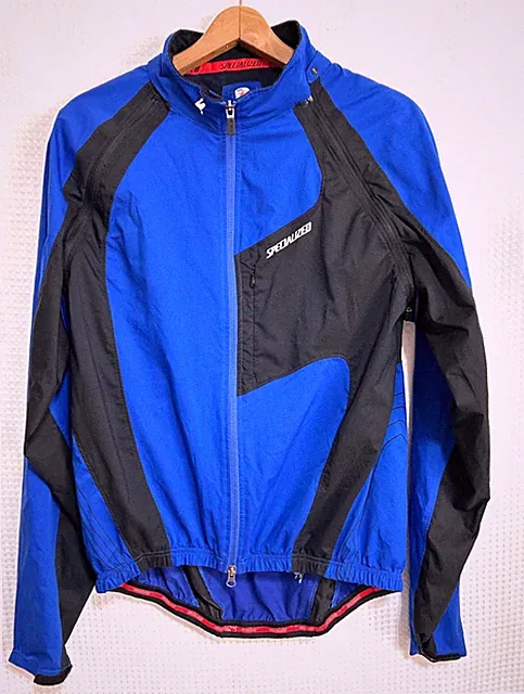 Specialized Deflect Hybrid Rain Jacket Mens L Blue Vest Convertible Wind c