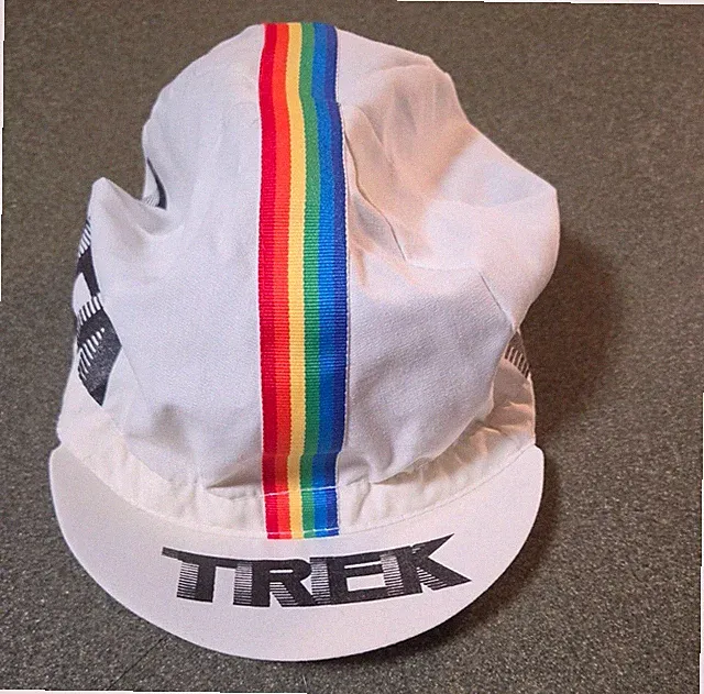 Vintage Trek Cycling Hat 70s 80s Rainbow Stripe Race Bike Tour USA White