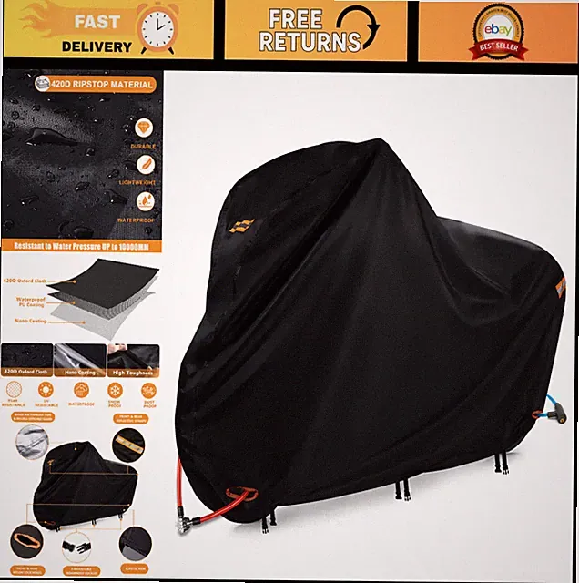 Waterproof Bike Cover with Lock Holes & 3 Buckles - Heavy Duty 420D Ripstop, UV