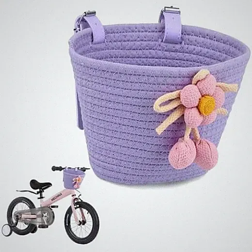 WEEROCK Kid Bike Basket, Front Bicycle Baskets for Boys Girls, Cotton Purple