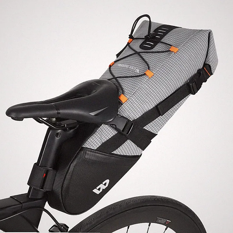 WEST BIKING Waterproof Bicycle Saddle Bag Foldable Cycling Rear Tail Bag Gray